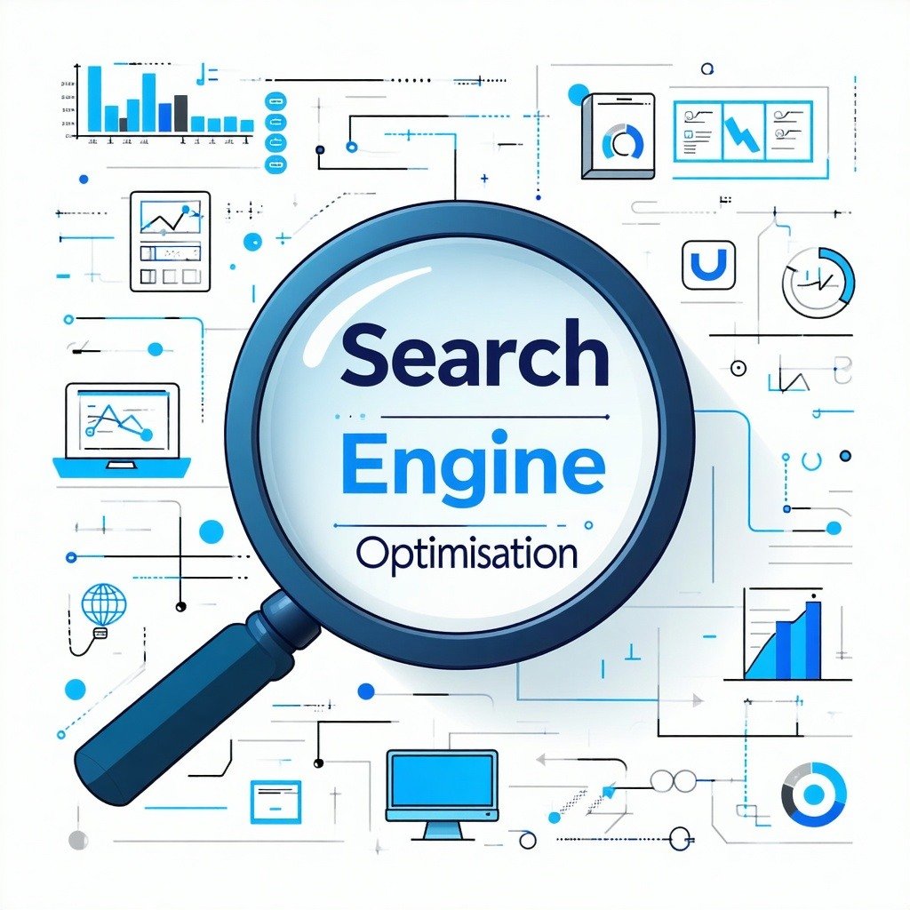 Image showing Search Engine Optimisation in a graphical but technial style